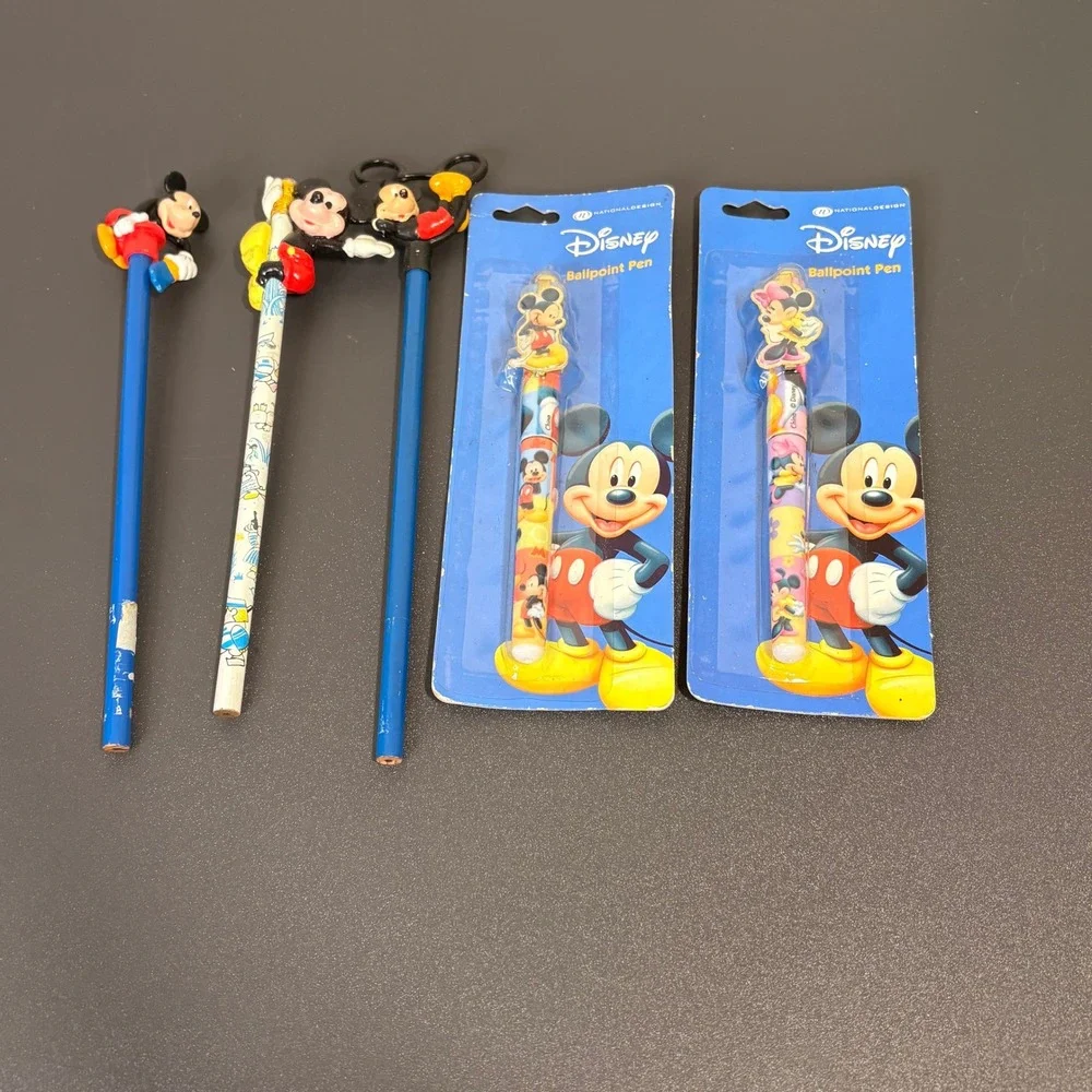 Disney Mickey Mouse Pen Pencil Set Unisex OS Blue Fair Vintage 3D Toppers 5pc